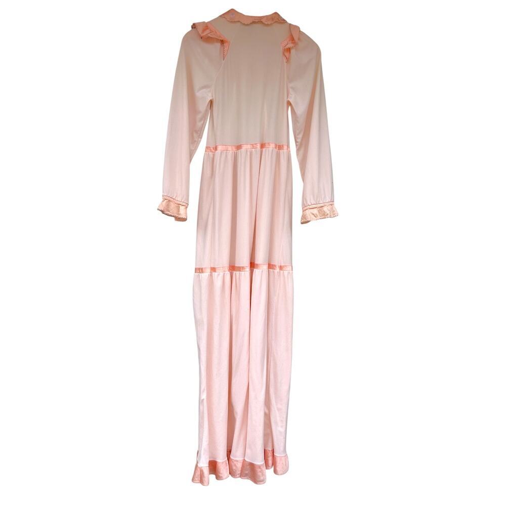 Vintage Nightgown Ruffle Floral Embroidered Pink Maxi Pajamas Size Small 70's - Picture 7 of 7
